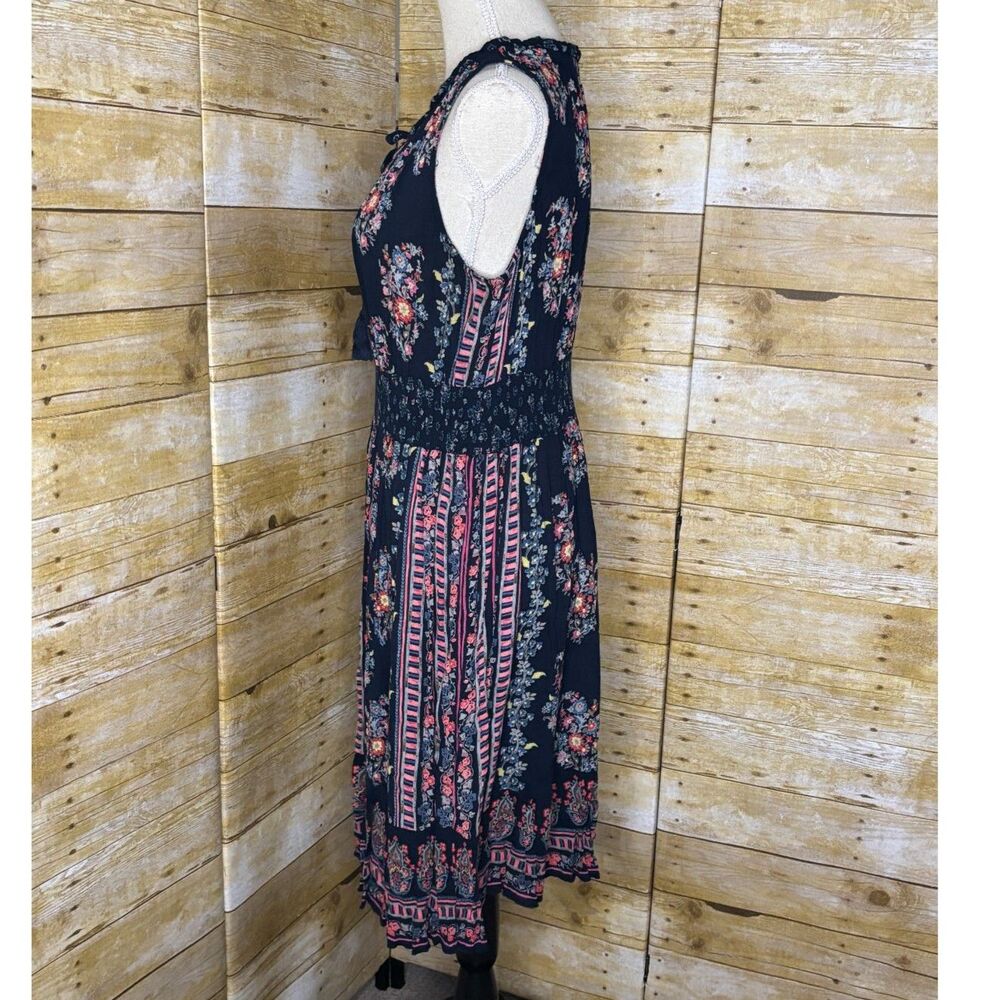 BILA BOUTIQUE CASUAL FLORAL COLORFUL MIDI SMOCKED FLOWY BOHO DRESS SIZE LARGE - Picture 3 of 4